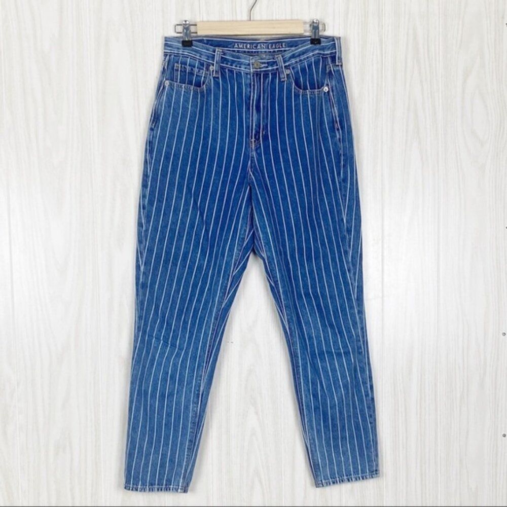 American Eagle | Blue & White Striped Mom Jeans Size 8